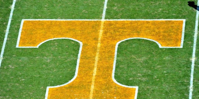 Nov 10, 2012; Knoxville, TN, USA; A general view of the Tennessee Volunteers logo on the field prior to the game against the Missouri Tigers at Neyland Stadium. Missouri defeated Tennessee 51-48 in quadruple overtime. Mandatory Credit: Jim Brown-USA TODAY Sports