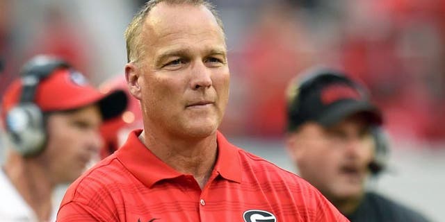 Aug 30, 2014; Athens, GA, USA; Georgia Bulldogs head coach Mark Richt shown on the sidelines during the game against the Clemson Tigers during the first half at Sanford Stadium. Georgia defeated Clemson 45-21. Mandatory Credit: Dale Zanine-USA TODAY Sports