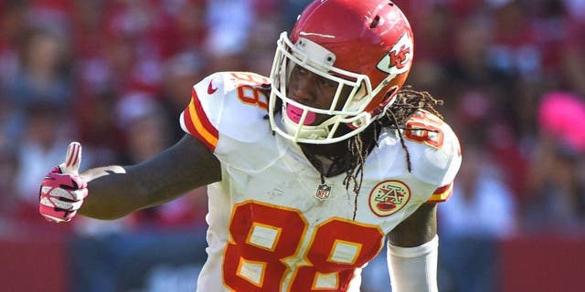 October 5, 2014; Santa Clara, CA, USA; Kansas City Chiefs wide receiver Junior Hemingway (88) lines up during the third quarter against the San Francisco 49ers at Levi's Stadium. The 49ers defeated the Chiefs 22-17. Mandatory Credit: Kyle Terada-USA TODAY Sports
