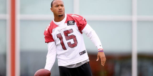 Jun 9, 2015; Tempe, AZ, USA; Arizona Cardinals wide receiver Michael Floyd during minicamp practice at the Cardinals Training Facility. Mandatory Credit: Mark J. Rebilas-USA TODAY Sports
