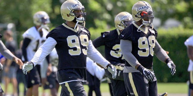 May 28, 2015; New Orleans, LA, USA; New Orleans Saints linebacker Anthony Spencer (99) during organized team activities at the New Orleans Saints Training Facility. Mandatory Credit: Derick E. Hingle-USA TODAY Sports