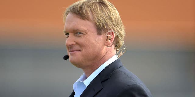 Jan 23, 2015; Scottsdale, AZ, USA; ESPN broadcaster and Tampa Bay Buccaneers and Oakland Raiders former coach Jon Gruden at Team Irvin practice at Scottsdale Community College in advance of the 2015 Pro Bowl. Mandatory Credit: Kirby Lee-USA TODAY Sports