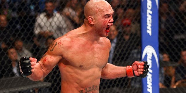 LAS VEGAS, NV - JULY 11: Robbie Lawler reacts to his victory over Rory MacDonald in their UFC welterweight title fight during the UFC 189 event inside MGM Grand Garden Arena on July 11, 2015 in Las Vegas, Nevada. (Photo by Josh Hedges/Zuffa LLC/Zuffa LLC via Getty Images)
