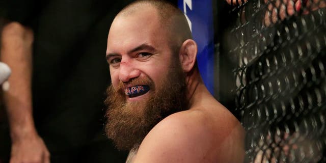 LAS VEGAS, NV - DECEMBER 06: Travis Browne reacts after defeating Brendan Schaub in their fight during the UFC 181 event at the Mandalay Bay Events Center on December 6, 2014 in Las Vegas, Nevada. (Photo by Alex Trautwig/Getty Images)