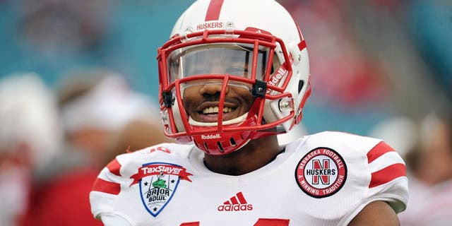 Dec 22, 2013; Jacksonville, FL, USA; Nebraska Cornhuskers cornerback Jonathan Rose (14) before the game against the Georgia Bulldogs at EverBank Field. Mandatory Credit: Melina Vastola-USA TODAY Sports