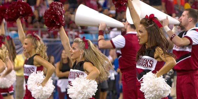 Sep 3, 2015; Charlotte, NC, USA; South Carolina Gamecocks cheerleaders during the second half against the North Carolina Tar Heels at Bank of America Stadium. Gamecocks won 17-13. Mandatory Credit: Joshua S. Kelly-USA TODAY Sports
