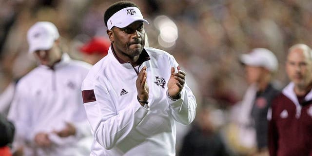 Oct 11, 2014; College Station, TX, USA; Texas A&amp;M Aggies head coach Kevin Sumlin before a game against the Mississippi Rebels at Kyle Field. Mandatory Credit: Troy Taormina-USA TODAY Sports