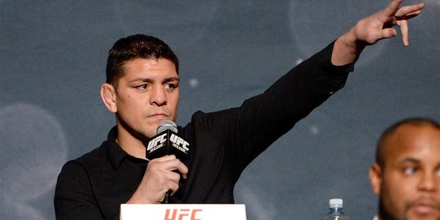 LAS VEGAS, NEVADA - NOVEMBER 17: UFC middleweight Nick Diaz interacts with the crowd during the UFC Time Is Now press conference at The Smith Center for the Performing Arts on November 17, 2014 in Las Vegas, Nevada. (Photo by Jeff Bottari/Zuffa LLC/Zuffa LLC via Getty Images)