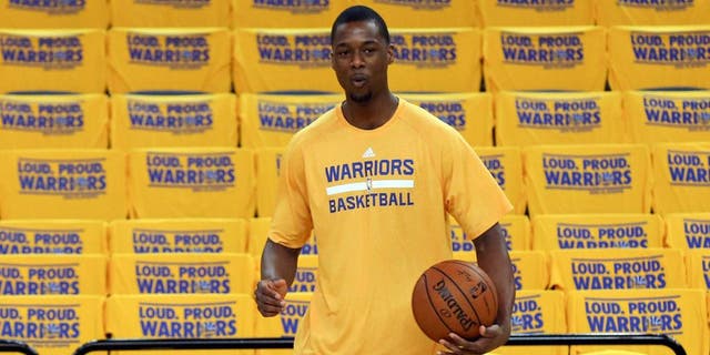 Apr 24, 2014; Oakland, CA, USA; Golden State Warriors forward Harrison Barnes (40) warms up before game three of the first round of the 2014 NBA Playoffs against the Los Angeles Clippers at Oracle Arena. Mandatory Credit: Kelley L Cox-USA TODAY Sports