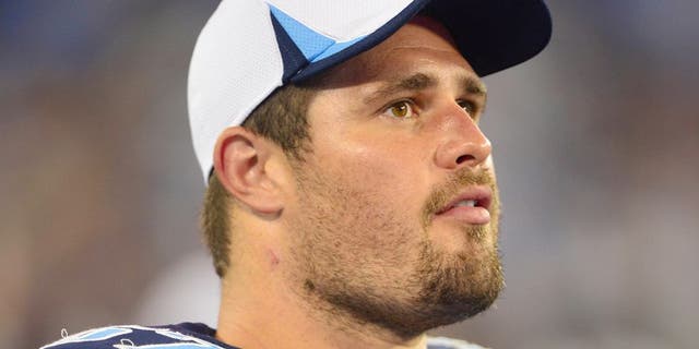 Aug 8, 2013; Nashville, TN, USA; Tennessee Titans guard Andy Levitre (67) watches his team play against the Washington Redskins during the second half at LP Field. The Redskins beat the Titans 22-21. Mandatory Credit: Don McPeak-USA TODAY Sports