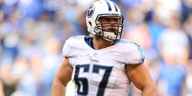 Sep 28, 2014; Indianapolis, IN, USA; Tennessee Titans guard Andy Levitre (67) against the Indianapolis Colts at Lucas Oil Stadium. Mandatory Credit: Andrew Weber-USA TODAY Sports