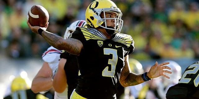 Sep 5, 2015; Eugene, OR, USA; Oregon Ducks quarterback Vernon Adams Jr. (3) throws the ball in the second quarter against the Eastern Washington Eagles at Autzen Stadium. Mandatory Credit: Scott Olmos-USA TODAY Sports