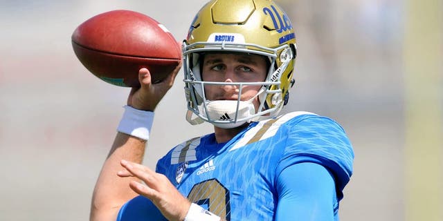 September 5, 2015; Pasadena, CA, USA; UCLA Bruins quarterback Josh Rosen (3) before playing against the Virginia Cavaliers at the Rose Bowl. Mandatory Credit: Gary A. Vasquez-USA TODAY Sports