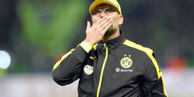 Dortmund's head coach Juergen Klopp gestures after the German Cup DFB Pokal final football match between BVB Borussia Dortmund and VfL Wolfsburg at the Olympic Stadium in Berlin on May 30, 2015. Dortmund lost 1:3. AFP PHOTO / PATRIK STOLLARZ (Photo credit should read PATRIK STOLLARZ/AFP/Getty Images)