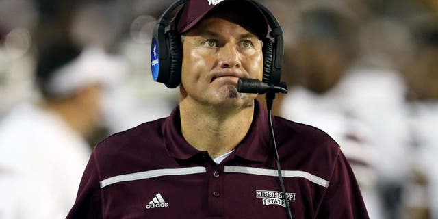 Sep 5, 2015; Hattiesburg, MS, USA; Mississippi State Bulldogs head coach Dan Mullen on the sidelines in the second half of their game against the Southern Miss Golden Eagles at M.M. Roberts Stadium. Mississippi State won, 34-16. Mandatory Credit: Chuck Cook-USA TODAY Sports