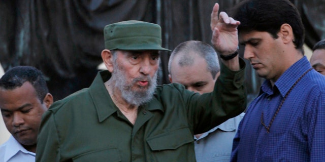 Sept. 3: Cuba's leader Fidel Castro greets students before delivering a speech outside Havana's University in Havana, Cuba.