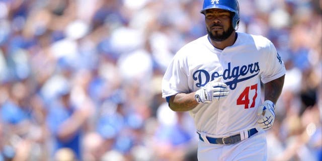 LOS ANGELES, CA - AUGUST 2: Howie Kendrick #47 of the Los Angeles Dodgers runs during the game against the Los Angeles Angels of Anaheim at Dodger Stadium on August 2, 2015 in Los Angeles, California. (Photo by Matt Brown/Angels Baseball LP/Getty Images)