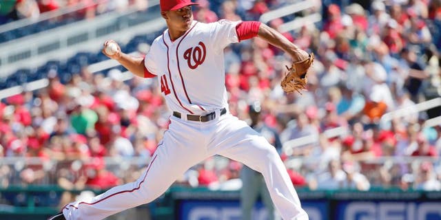 WASHINGTON, DC - SEPTEMBER 06: Starting pitcher Joe Ross #41 of the Washington Nationals throws to a Atlanta Braves batter in the first inning at Nationals Park on September 6, 2015 in Washington, DC. (Photo by Rob Carr/Getty Images)