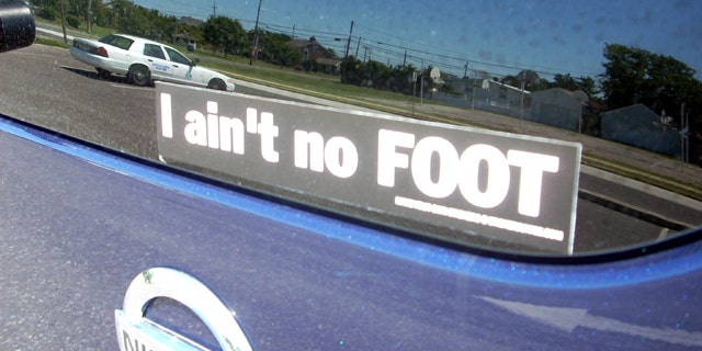 This Aug. 27, 2010 photo taken in Brigantine, N.J., shows a bumper sticker saying "I Ain't No FOOT," which according to a Facebook page is an acronym for "Out of Towners" preceded by an obscenity.