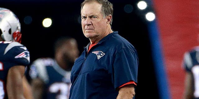 FOXBOROUGH, MA - SEPTEMBER 3: Patriots head coach Bill Belichick, who will have some player decisions to make after the game, waches during pre game warmups. The New England Patriots hosted the New York Giants in an NFL pre season game at Gillette Stadium. (Photo by Jim Davis/The Boston Globe via Getty Images)