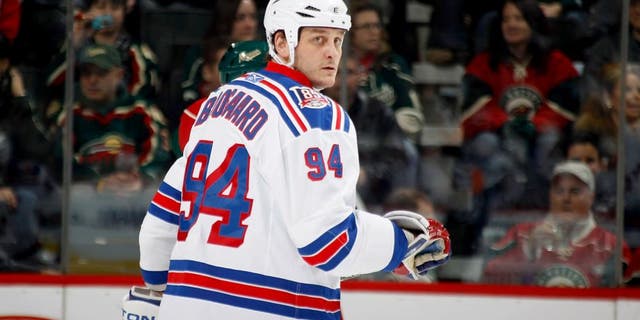 SAINT PAUL, MN - NOVEMBER 20: Derek Boogaard #94 of the New York Rangers skates against the Minnesota Wild during the game at the Xcel Energy Center on November 20, 2010 in Saint Paul, Minnesota. The Rangers won 5-2. (Photo by Bruce Kluckhohn/NHLI via Getty Images) *** Local Caption *** Derek Boogaard
