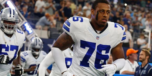 Aug 29, 2015; Arlington, TX, USA; Dallas Cowboys defensive end Greg Hardy (76) takes the field prior to the game against the Minnesota Vikings at AT&T Stadium. Mandatory Credit: Matthew Emmons-USA TODAY Sports