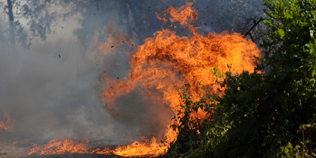 Sept. 10: A fire burns in the wooded lots west of Hawk Road Saturday, near Diana, Texas.