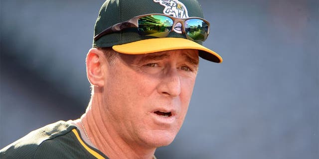 Aug 29, 2014; Anaheim, CA, USA; Oakland Athletics manager Bob Melvin before the game against the Los Angeles Angels at Angel Stadium of Anaheim. Mandatory Credit: Kirby Lee-USA TODAY Sports