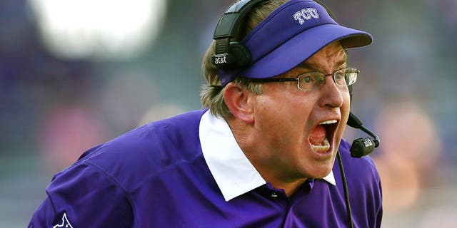 FORT WORTH, TX - SEPTEMBER 12: Head coach Gary Patterson of the TCU Horned Frogs leads his team against the Stephen F. Austin Lumberjacks in the secodn half at Amon G. Carter Stadium on September 12, 2015 in Fort Worth, Texas. (Photo by Tom Pennington/Getty Images)
