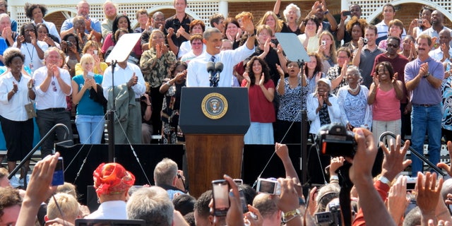Tuesday: President Obama waves to supporters during an event at Fort Hayes Arts and Academics High School in Columbus, Ohio.