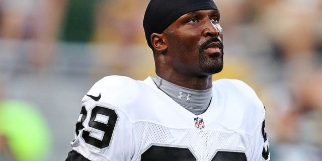 GREEN BAY, WI - AUGUST 22: James Jones #89 of the Oakland Raiders warms up prior to a preseason game against the Green Bay Packers at Lambeau Field on August 22, 2014 in Green Bay, Wisconsin. The Packers defeated the Raiders 31-21. (Photo by John Konstantaras/Getty Images)