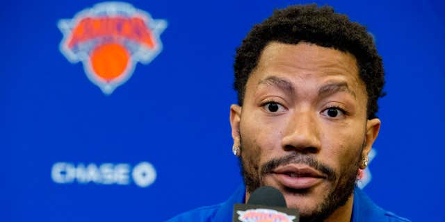FILE - In this June 24, 2016, file photo, Derrick Rose speaks during a news conference at Madison Square Garden in New York.