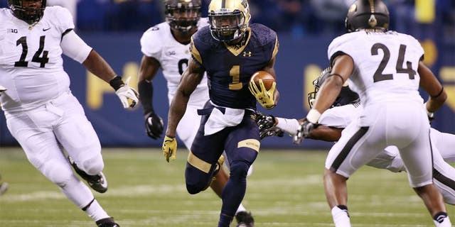 Sep 13, 2014; Indianapolis, IN, USA; Notre Dame Fighting Irish running back Greg Bryant (1) runs with the ball against the Purdue Boilermakers at Lucas Oil Stadium. Mandatory Credit: Brian Spurlock-USA TODAY Sports