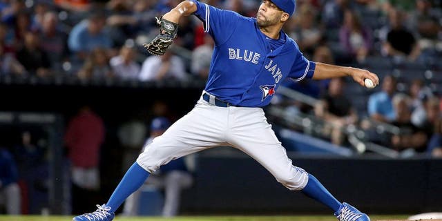 Sep 16, 2015; Atlanta, GA, USA; Toronto Blue Jays starting pitcher David Price (14) delivers a pitch to an Atlanta Braves batter in the third inning of their game at Turner Field. Mandatory Credit: Jason Getz-USA TODAY Sports