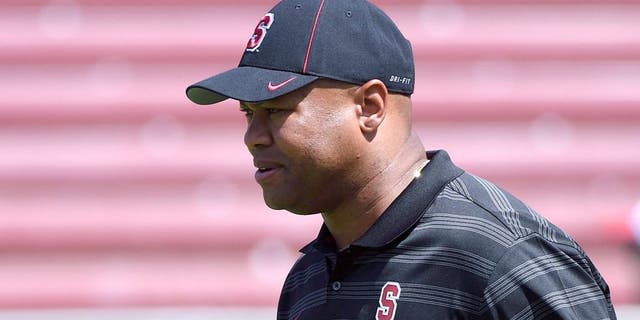 September 13, 2014; Stanford, CA, USA; Stanford Cardinal head coach David Shaw watches warm ups before the game against the Army Black Knights at Stanford Stadium. Mandatory Credit: Kyle Terada-USA TODAY Sports