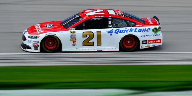 JOLIET, IL - SEPTEMBER 17: Ryan Blaney, driver of the #21 Motorcraft/Quick Lane Tire & Auto Center Ford, practices for the NASCAR Sprint Cup Series Teenage Mutant Ninja Turtles 400 at Chicagoland Speedway on September 17, 2016 in Joliet, Illinois. (Photo by Robert Laberge/Getty Images)