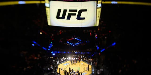 LAS VEGAS, NV - JULY 09: (EDITORS NOTE: Image was created using a variable planed lens.) An overhead view of the Octagon during the UFC 200 event on July 9, 2016 at T-Mobile Arena in Las Vegas, Nevada. (Photo by Jeff Bottari/Zuffa LLC/Zuffa LLC via Getty Images)