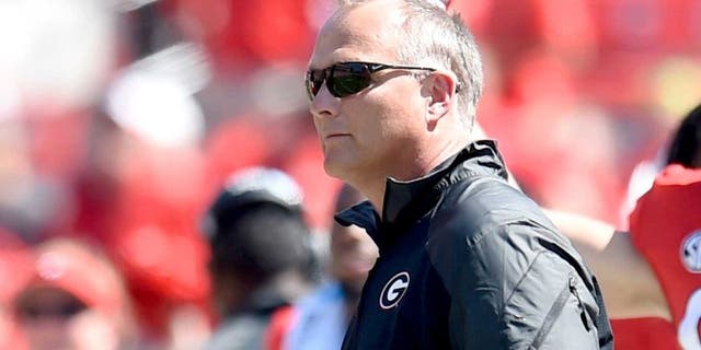 Sep 20, 2014; Athens, GA, USA; Georgia Bulldogs head coach Mark Richt coaches against the Troy Trojans during the second half at Sanford Stadium. Georgia defeated Troy 66-0. Mandatory Credit: Dale Zanine-USA TODAY Sports