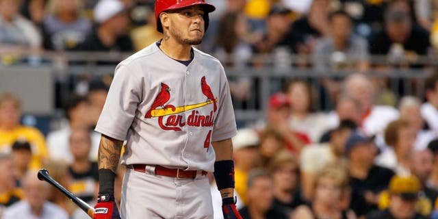 PITTSBURGH, PA - JULY 12: Yadier Molina #4 of the St. Louis Cardinals bats during the game against the Pittsburgh Pirates at PNC Park on July 12, 2015 in Pittsburgh, Pennsylvania. (Photo by Justin K. Aller/Getty Images)