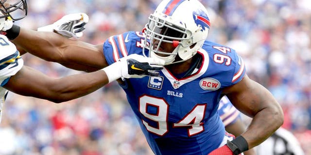 Sep 21, 2014; Orchard Park, NY, USA; Buffalo Bills defensive end Mario Williams (94) during the first half against the San Diego Chargers at Ralph Wilson Stadium. Mandatory Credit: Timothy T. Ludwig-USA TODAY Sports