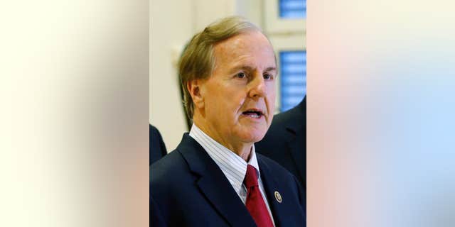 In this Monday Jan. 18, 2016 file photo, U.S. Rep. Robert Pittenger, speaks to the media at the Landstuhl Regional Medical Center in Landstuhl, Germany.