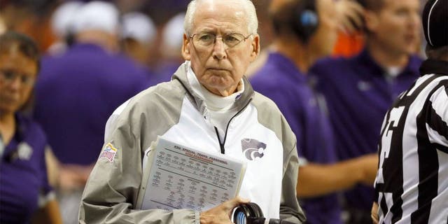 Sep 12, 2015; San Antonio, TX, USA; Kansas State Wildcats head coach Bill Snyder looks on prior to the game against the UTSA Roadrunners at Alamodome. Mandatory Credit: Soobum Im-USA TODAY Sports