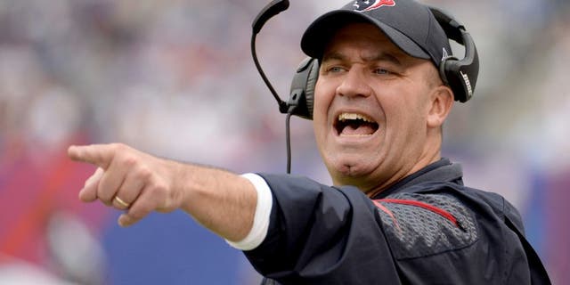 Sep 21, 2014; East Rutherford, NJ, USA; Houston Texans head coach Bill O'Brien during the game against the New York Giants at MetLife Stadium. Mandatory Credit: Robert Deutsch-USA TODAY Sports