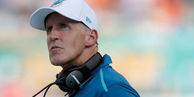 Miami Dolphins head coach Joe Philbin looks up during the second half of an NFL football game against the Kansas City Chiefs, Sunday, Sept. 21, 2014, in Miami Gardens, Fla. (AP Photo/Wilfredo Lee)