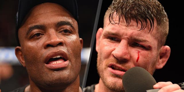 LAS VEGAS, NV - JANUARY 31: Anderson Silva speaks during his post-fight interview after defeating Nick Diaz in their middleweight bout during the UFC 183 event at the MGM Grand Garden Arena on January 31, 2015 in Las Vegas, Nevada. (Photo by Josh Hedges/Zuffa LLC/Zuffa LLC via Getty Images)