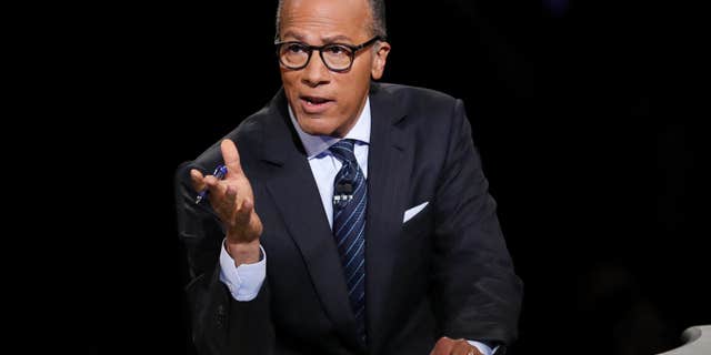 Sept. 26, 2016: Moderator Lester Holt, anchor of NBC Nightly News, asks a question of Democratic presidential nominee Hillary Clinton during the presidential debate Republican presidential nominee Donald Trump at Hofstra University in Hempstead, N.Y.