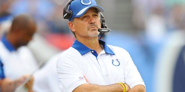 Sep 27, 2015; Nashville, TN, USA; Indianapolis Colts head coach Chuck Pagano during the second half against the Tennessee Titans at Nissan Stadium. Mandatory Credit: Christopher Hanewinckel-USA TODAY Sports