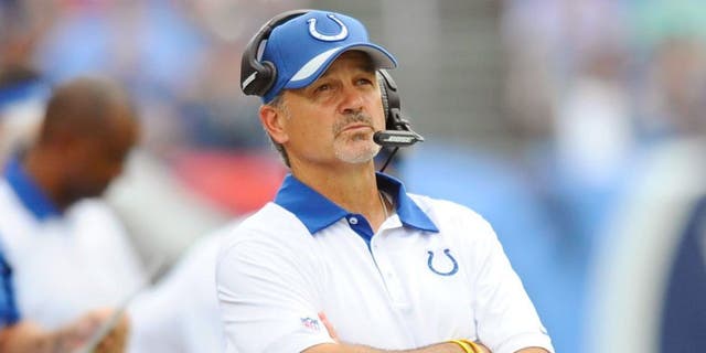 Sep 27, 2015; Nashville, TN, USA; Indianapolis Colts head coach Chuck Pagano during the second half against the Tennessee Titans at Nissan Stadium. Mandatory Credit: Christopher Hanewinckel-USA TODAY Sports