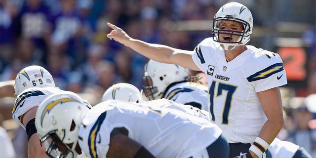 MINNEAPOLIS, MN - SEPTEMBER 27: Philip Rivers #17 of the San Diego Chargers calls a play at the line of scrimmage against the Minnesota Vikings during the first quarter of the game on September 27, 2015 at TCF Bank Stadium in Minneapolis, Minnesota. (Photo by Hannah Foslien/Getty Images)