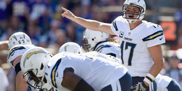 MINNEAPOLIS, MN - SEPTEMBER 27: Philip Rivers #17 of the San Diego Chargers calls a play at the line of scrimmage against the Minnesota Vikings during the first quarter of the game on September 27, 2015 at TCF Bank Stadium in Minneapolis, Minnesota. (Photo by Hannah Foslien/Getty Images)